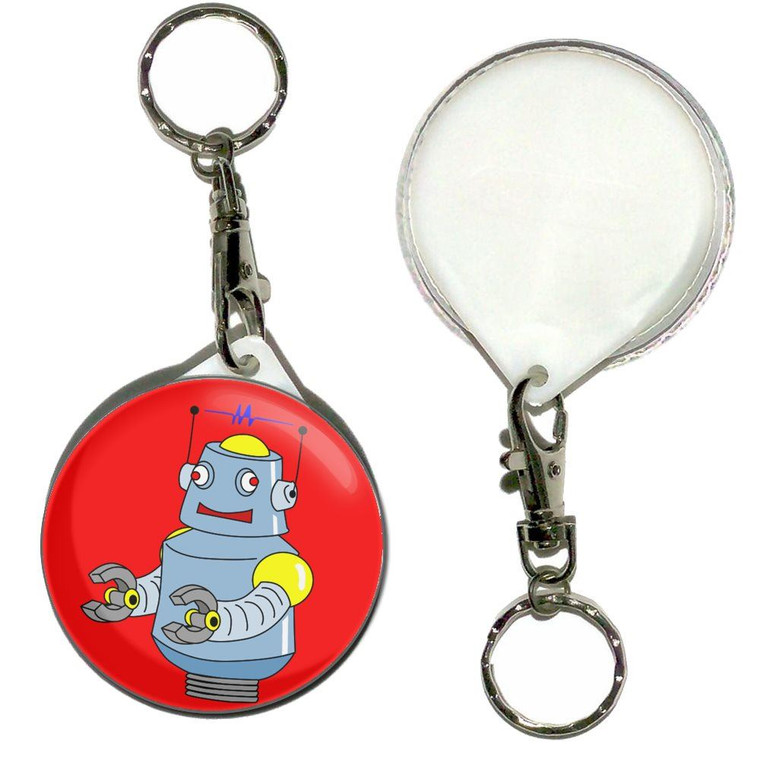 Red Boy Robot - 55mm Button Badge Key Ring