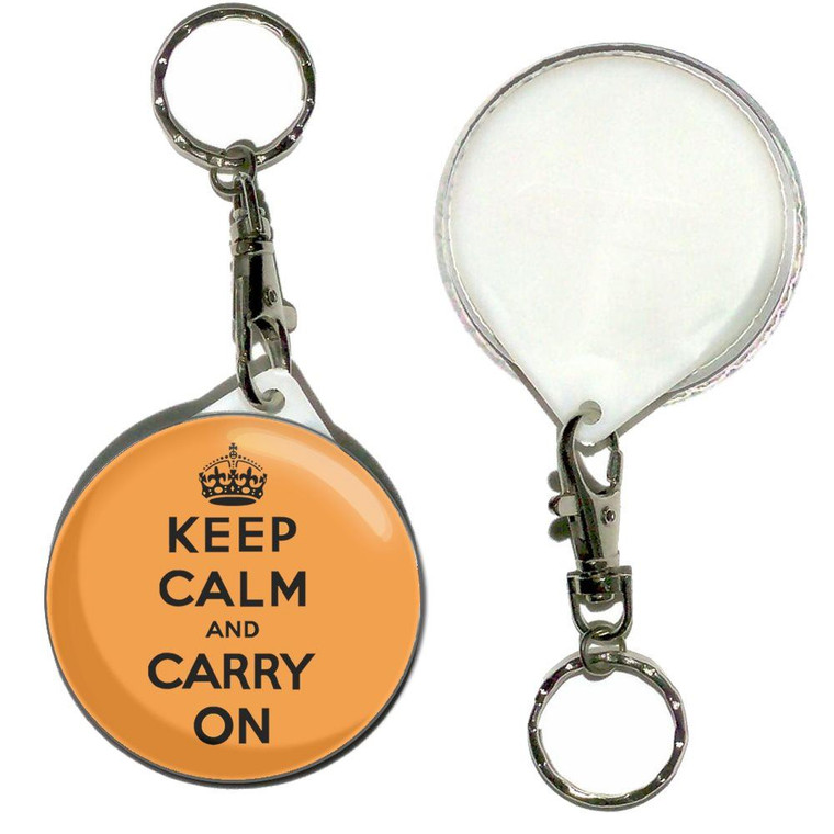 Orange Keep Calm and Carry On - 55mm Button Badge Key Ring