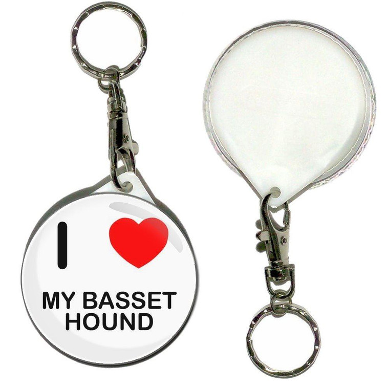 I Love My Basset Hound - 55mm Button Badge Key Ring