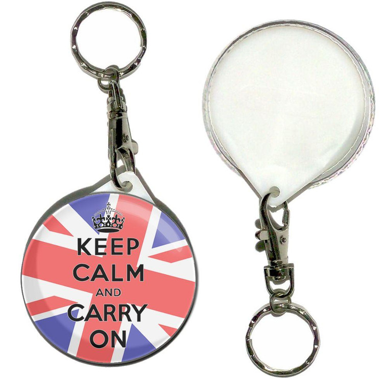 UK Keep Calm and Carry On - 55mm Button Badge Key Ring