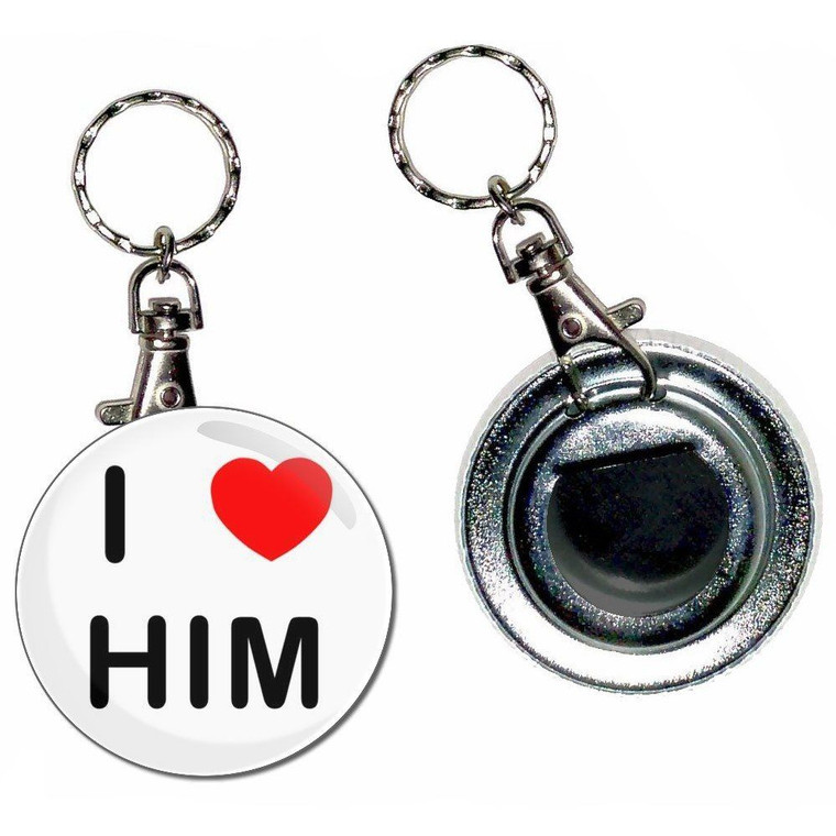 I love Him - 55mm Button Badge Bottle Opener