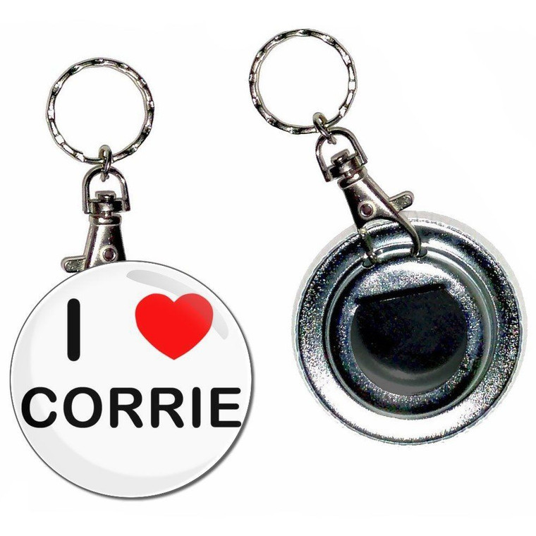 I love Corrie - 55mm Button Badge Bottle Opener