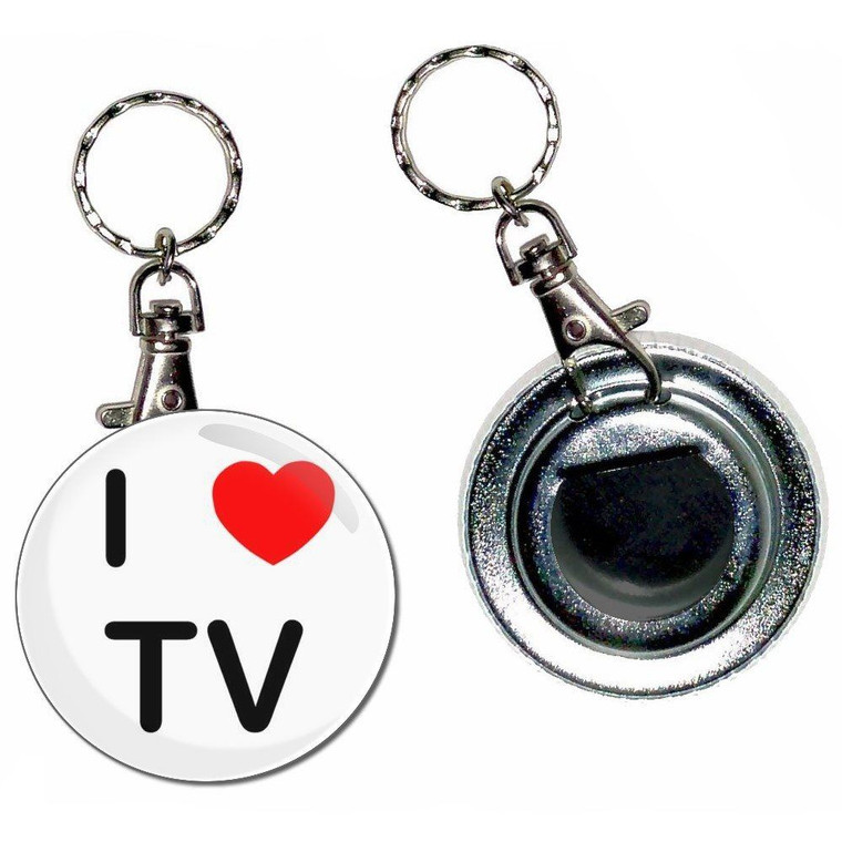 I love TV - 55mm Button Badge Bottle Opener