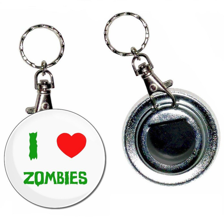 I Love Zombies - 55mm Button Badge Bottle Opener