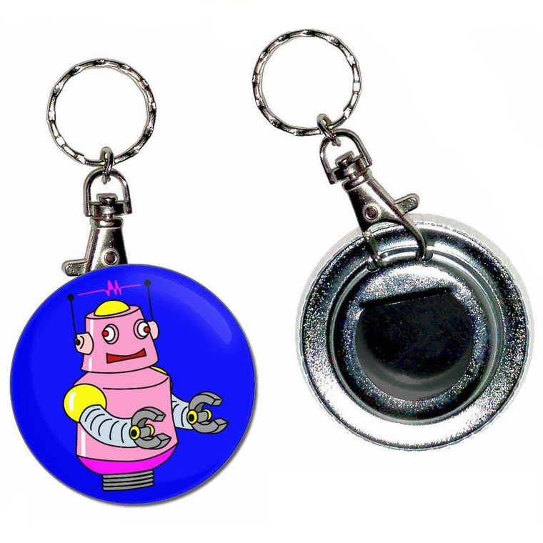 Blue Girl Robot - 55mm Button Badge Bottle Opener