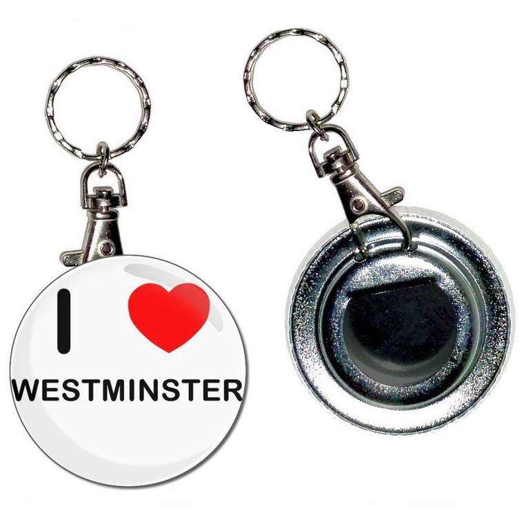 I Love Westminster - 55mm Button Badge Bottle Opener