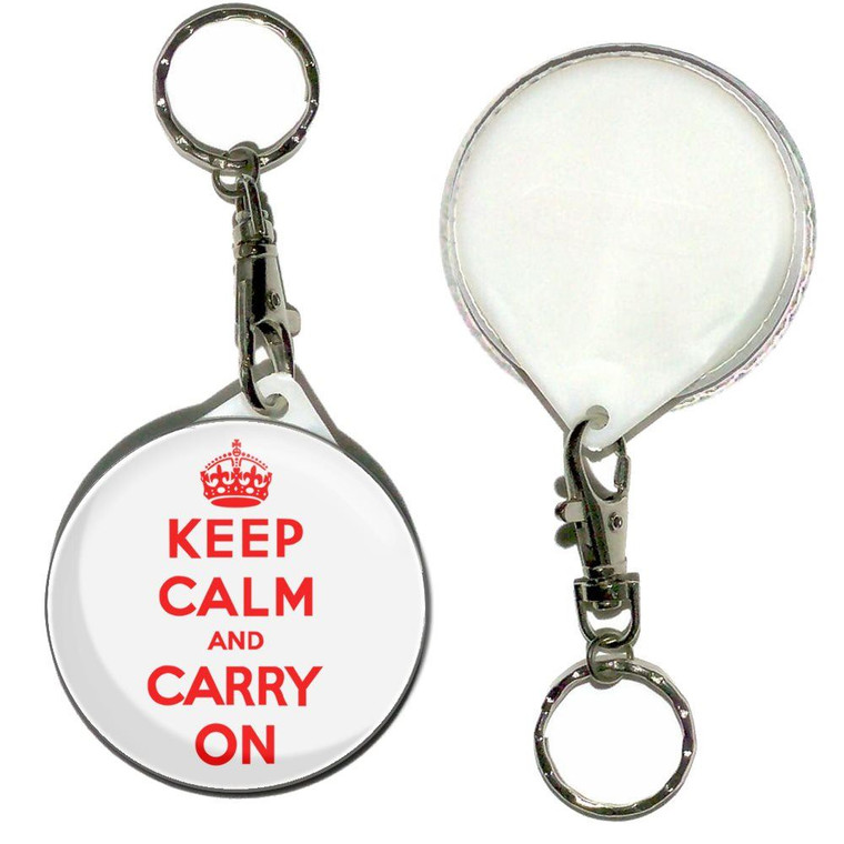 White Red Keep Calm and Carry On - 55mm Button Badge Key Ring