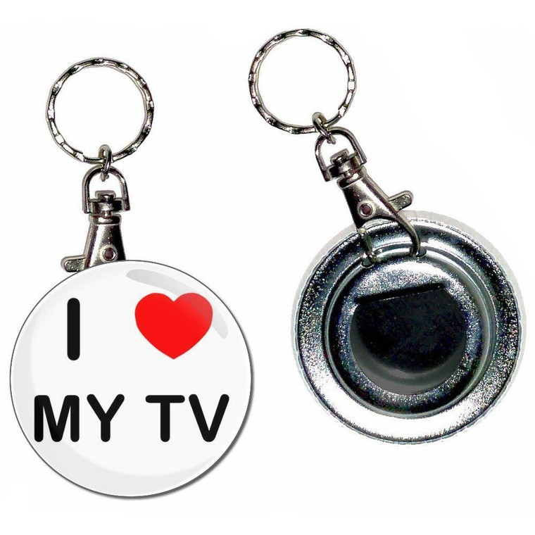 I love My Tv - 55mm Button Badge Bottle Opener