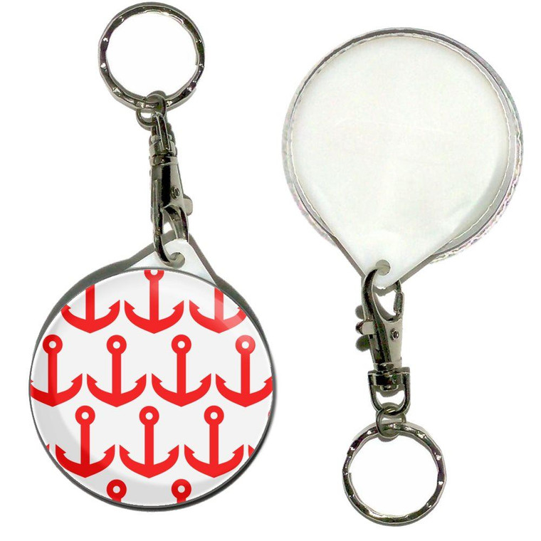 Anchor Red Pattern - 55mm Button Badge Key Ring