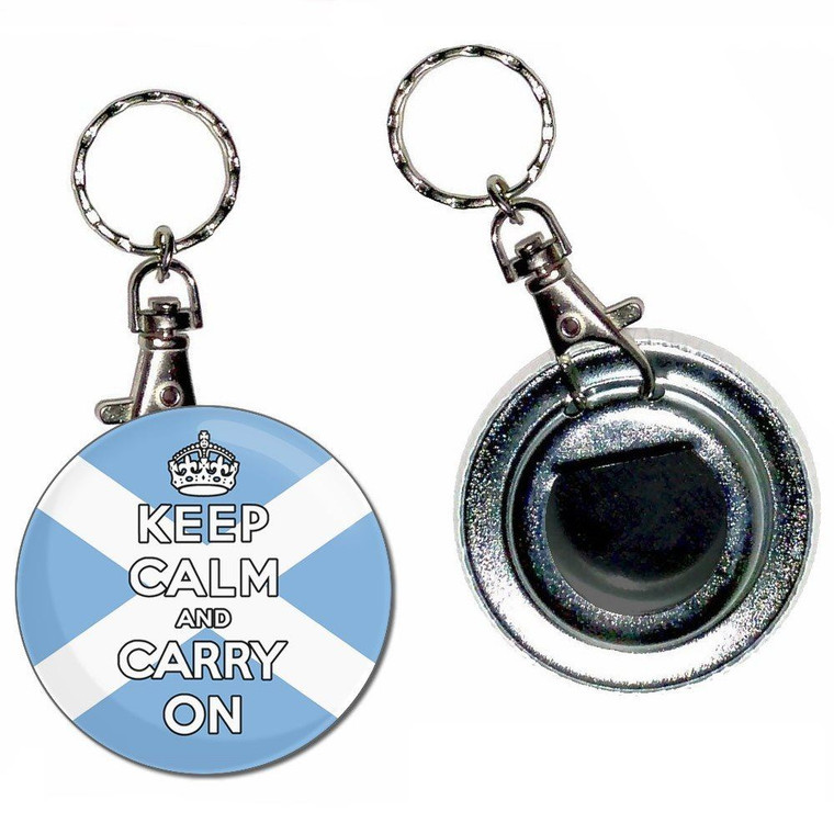 Scotland Flag Keep Calm and Carry On - 55mm Button Badge Bottle Opener