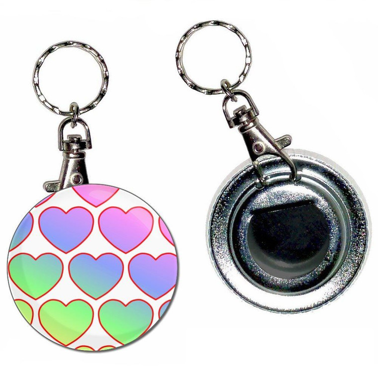 Rainbow Heart Pattern - 55mm Button Badge Bottle Opener