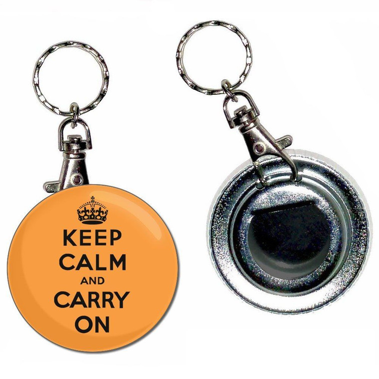 Orange Keep Calm and Carry On - 55mm Button Badge Bottle Opener