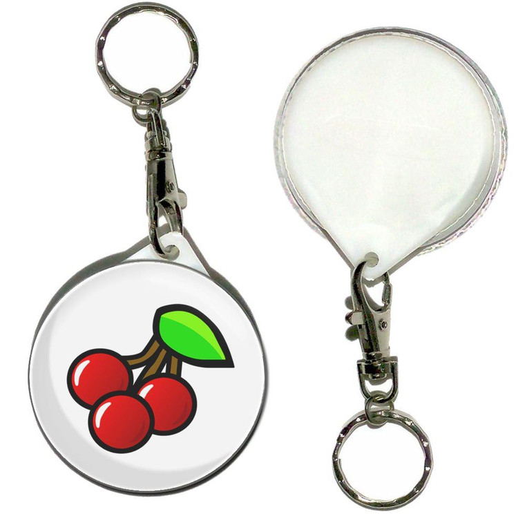 Fruit Machine Cherries - 55mm Button Badge Key Ring