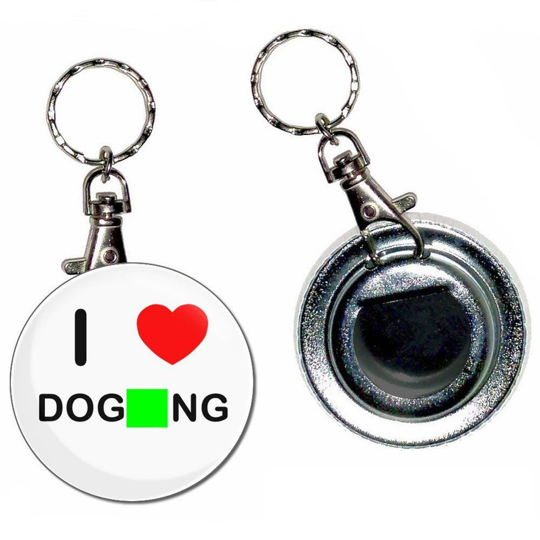 I Love Dogging - 55mm Button Badge Bottle Opener