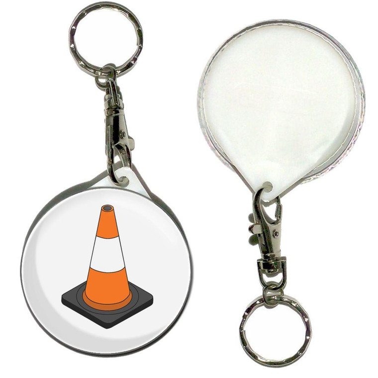 Traffic Cone - 55mm Button Badge Key Ring