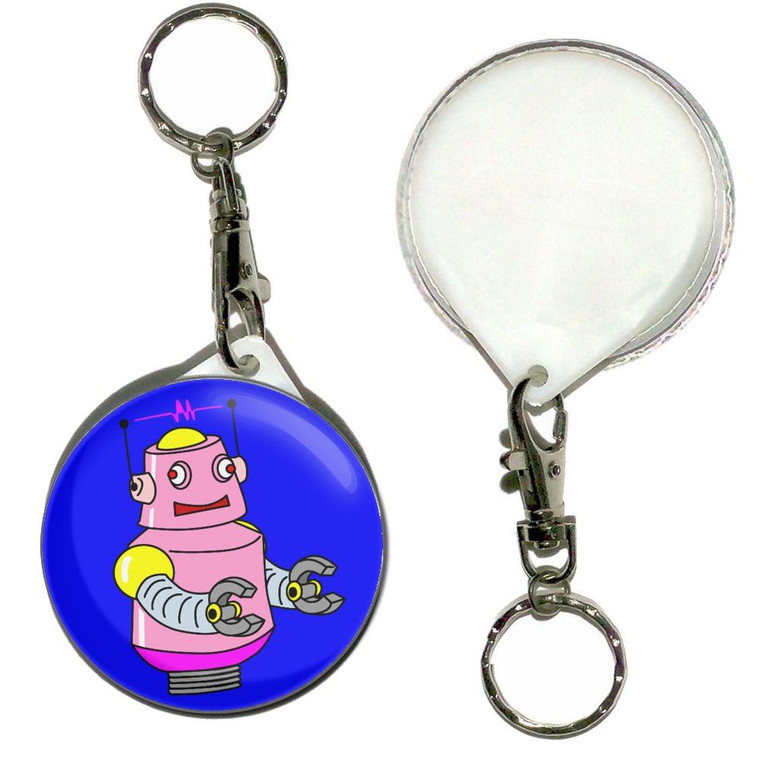 Blue Girl Robot - 55mm Button Badge Key Ring