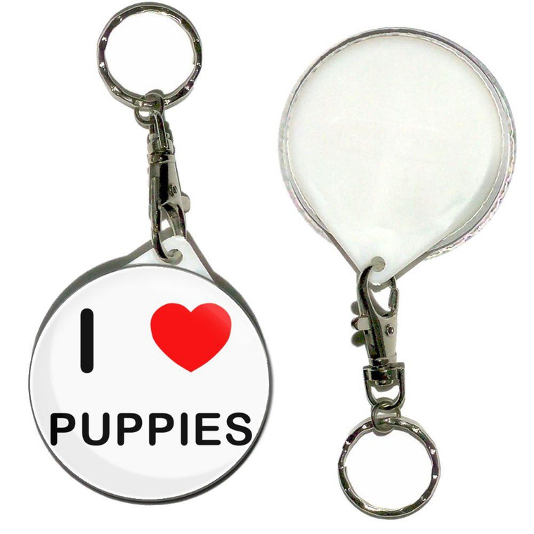 I Love Puppies - 55mm Button Badge Key Ring