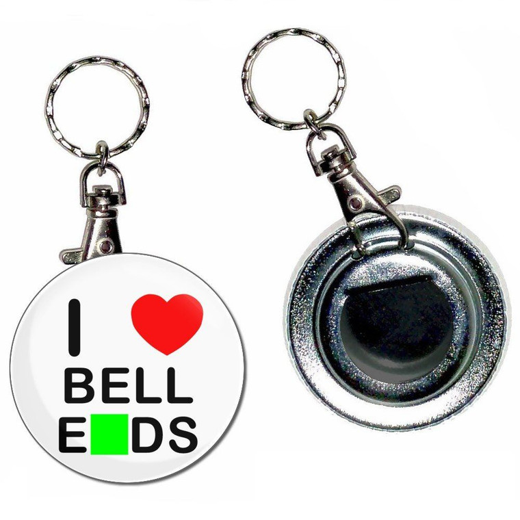 I Love Bell Ends - 55mm Button Badge Bottle Opener