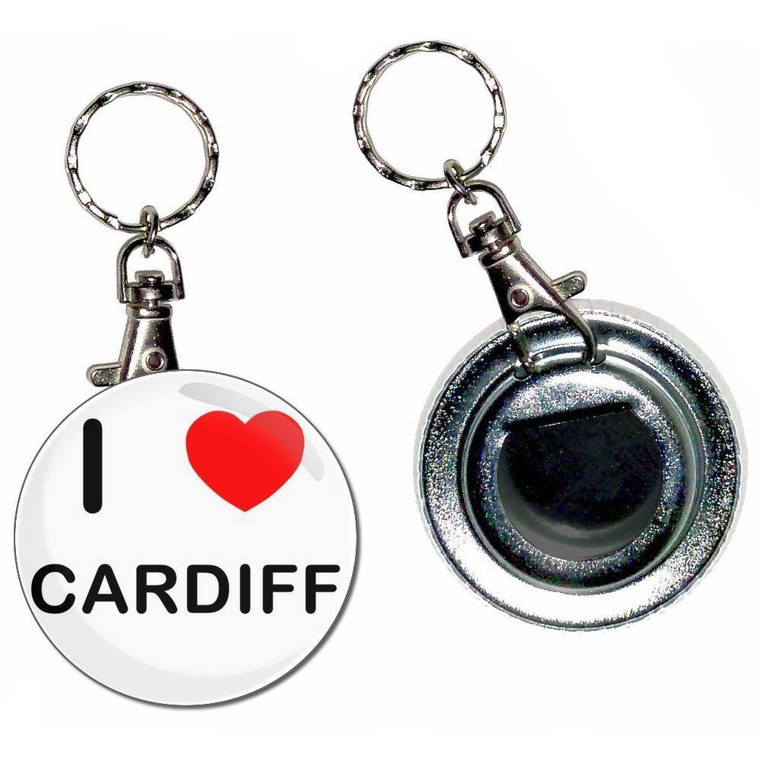 I Love Cardiff - 55mm Button Badge Bottle Opener