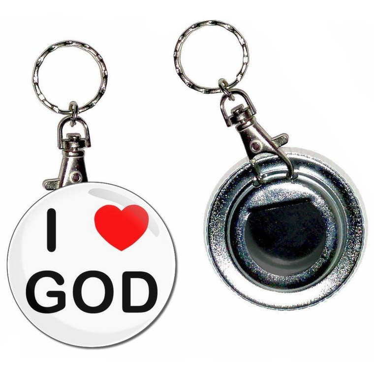 I love God - 55mm Button Badge Bottle Opener