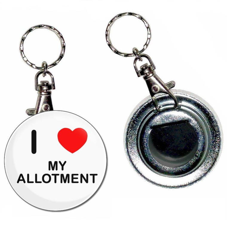 I Love My Allotment - 55mm Button Badge Bottle Opener