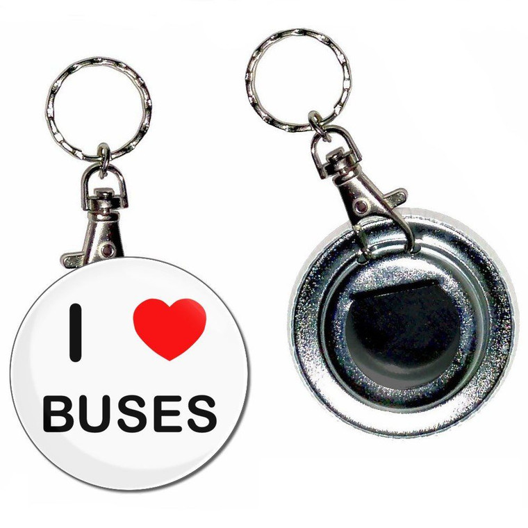 I Love Buses - 55mm Button Badge Bottle Opener