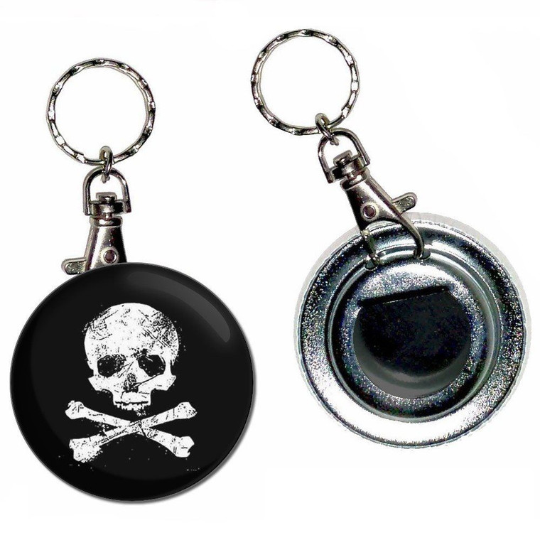 Distressed Skull and Crossbones - 55mm Button Badge Bottle Opener