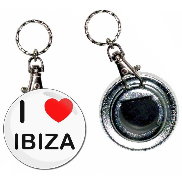 I Love Ibiza - 55mm Button Badge Bottle Opener