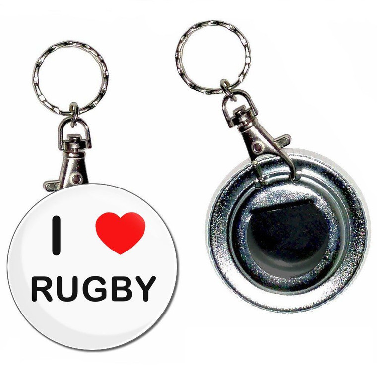 I Love Rugby - 55mm Button Badge Bottle Opener