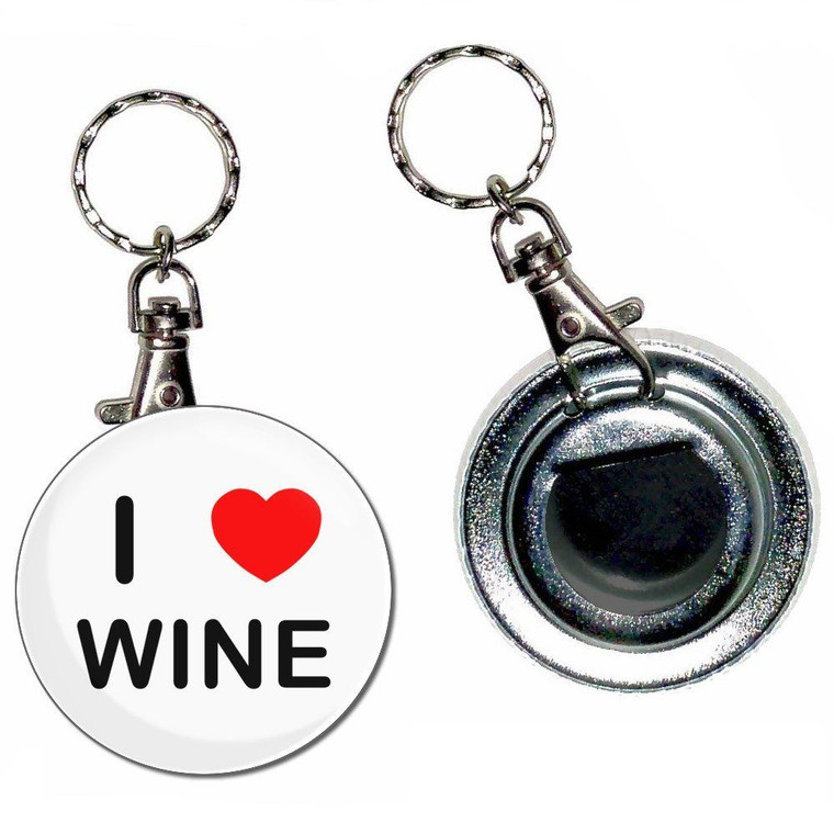 I Love Wine - 55mm Button Badge Bottle Opener