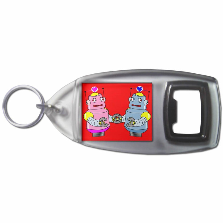 Red Robot Couple - Plastic Key Ring Bottle Opener