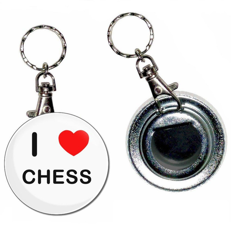 I Love Chess - 55mm Button Badge Bottle Opener