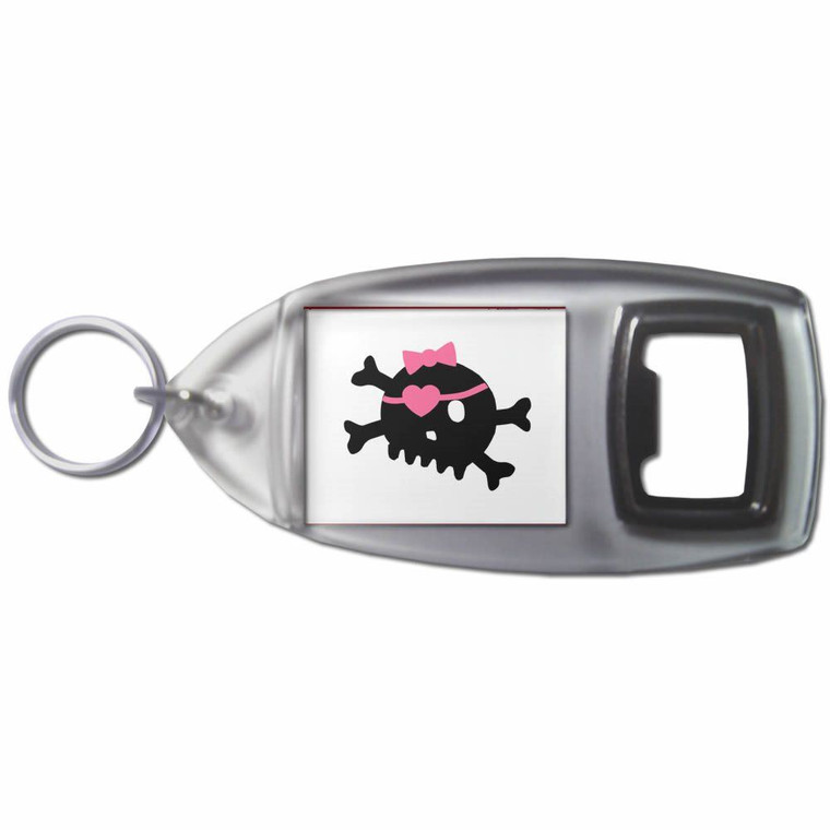 White Skull with Bow - Plastic Key Ring Bottle Opener