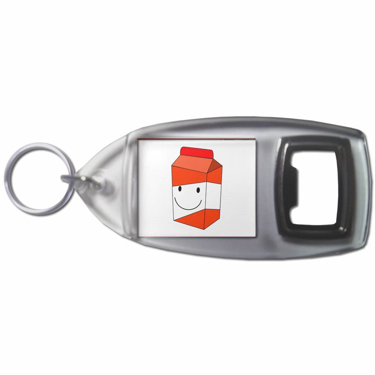Orange Juice Carton - Plastic Key Ring Bottle Opener