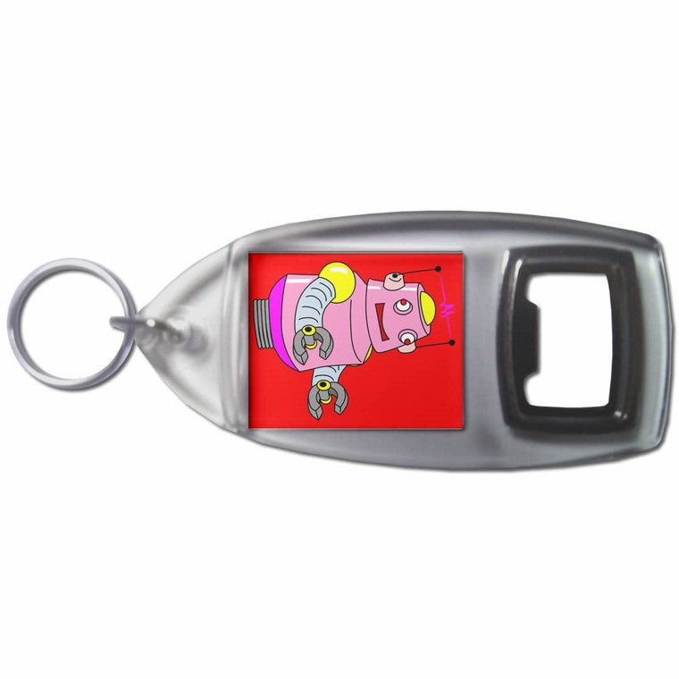 Red Girl Robot - Plastic Key Ring Bottle Opener