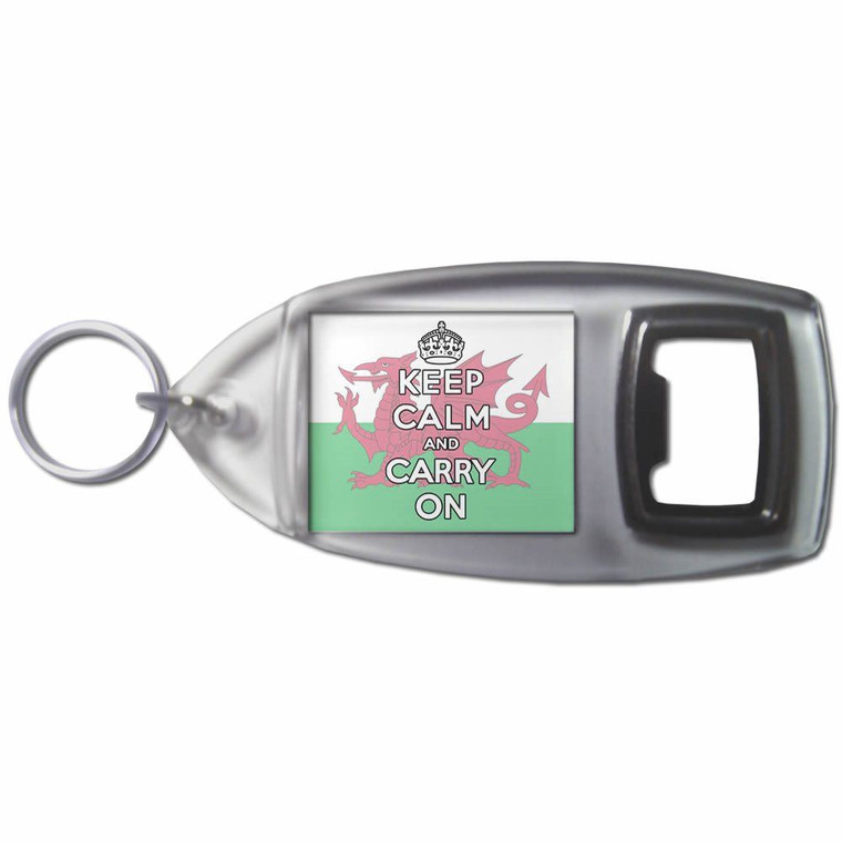 Wales Flag Keep Calm and Carry On - Plastic Key Ring Bottle Opener