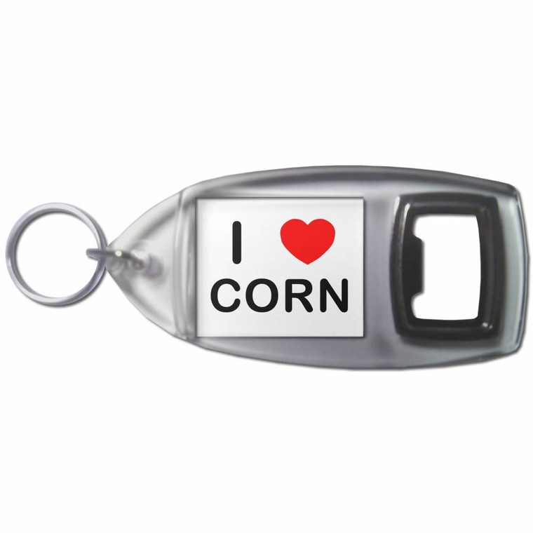 I Love Corn - Plastic Key Ring Bottle Opener
