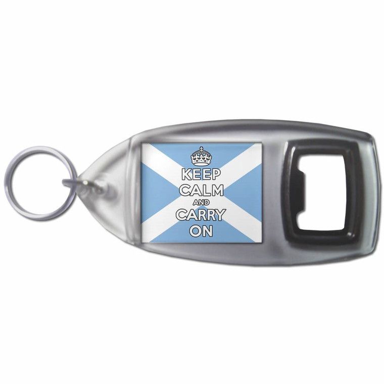 Scotland Flag Keep Calm and Carry On - Plastic Key Ring Bottle Opener