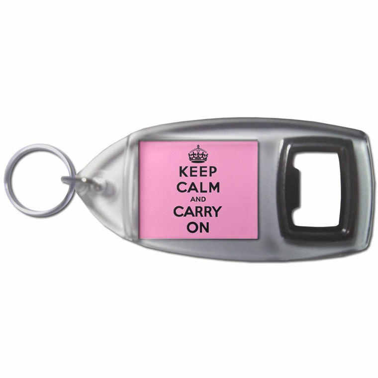 Pink Keep Calm and Carry On - Plastic Key Ring Bottle Opener