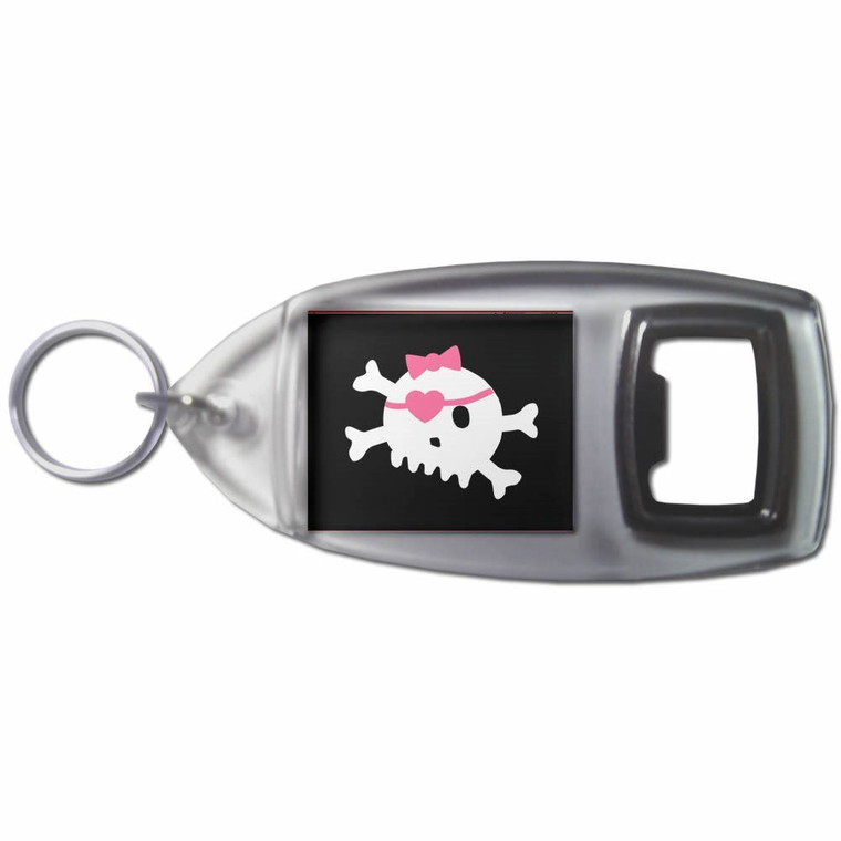 Black Skull with Bow - Plastic Key Ring Bottle Opener