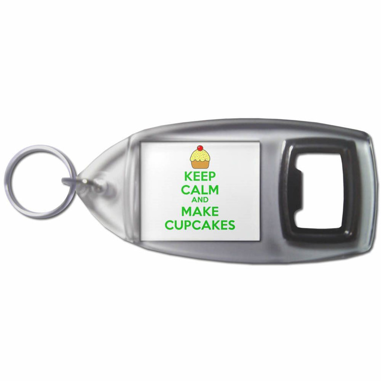 Keep Calm and Make Cupcakes - Plastic Key Ring Bottle Opener