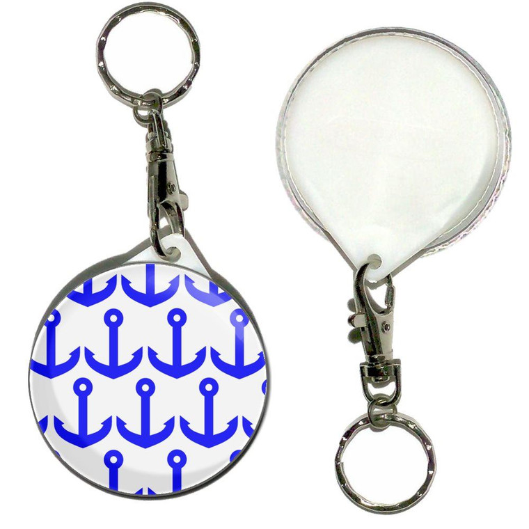 Anchor Blue Pattern - 55mm Button Badge Key Ring