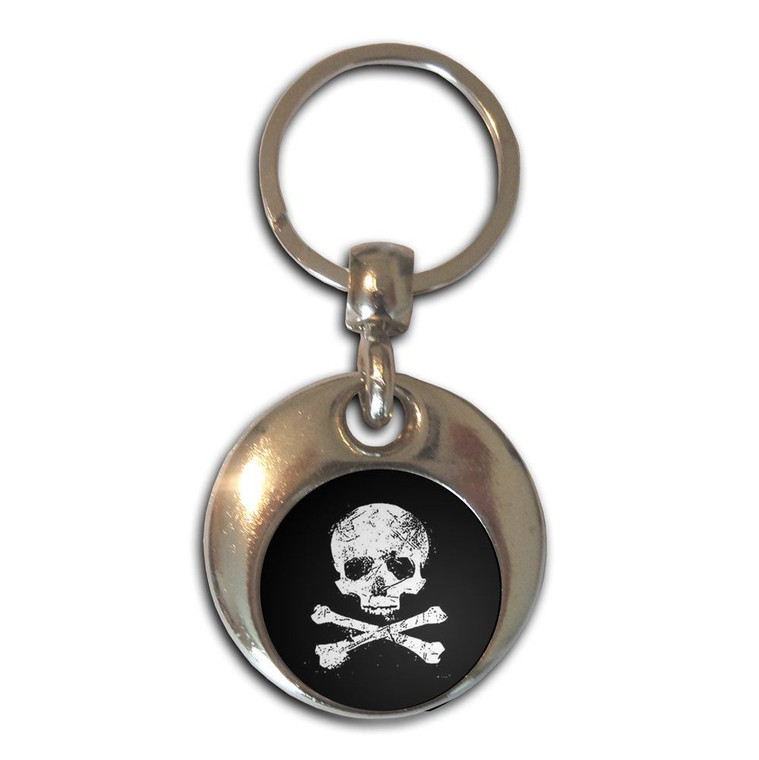 Distressed Skull and Crossbones - Round Metal Key Ring