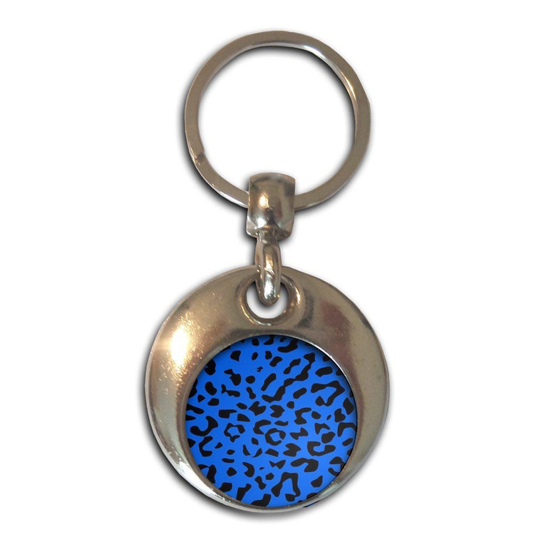 Blue Leopard Print - Round Metal Key Ring