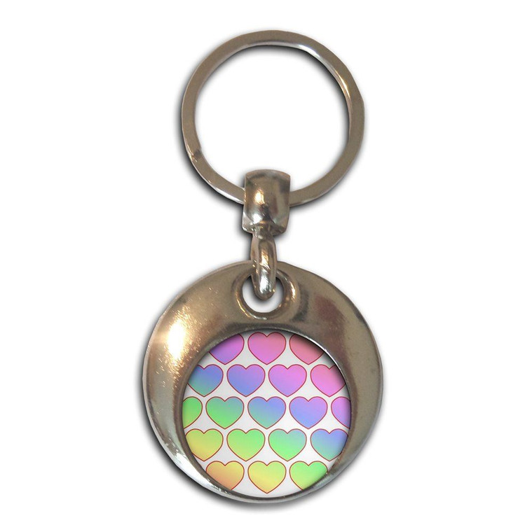 Rainbow Heart Pattern - Round Metal Key Ring