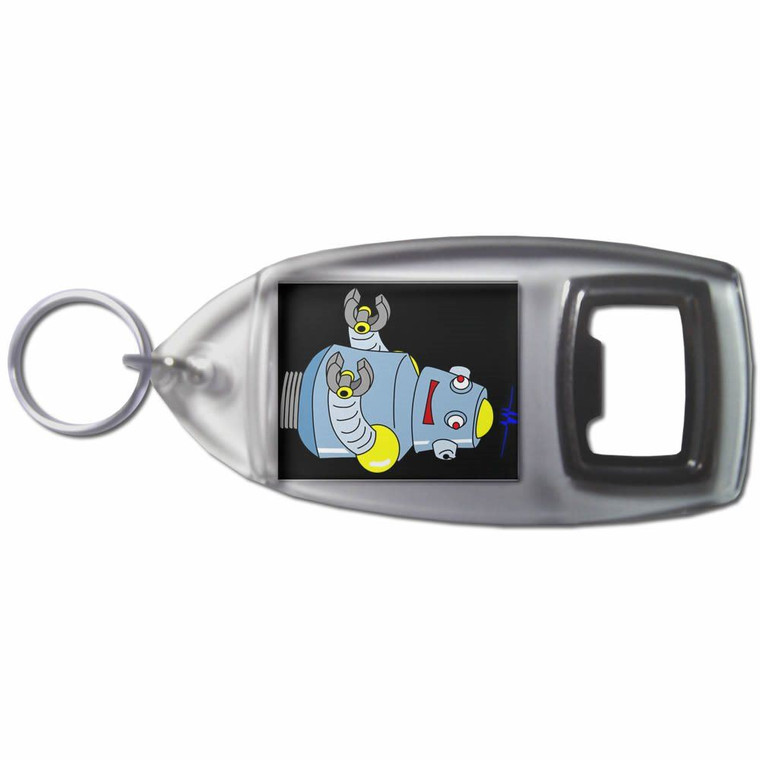 Black Boy Robot - Plastic Key Ring Bottle Opener