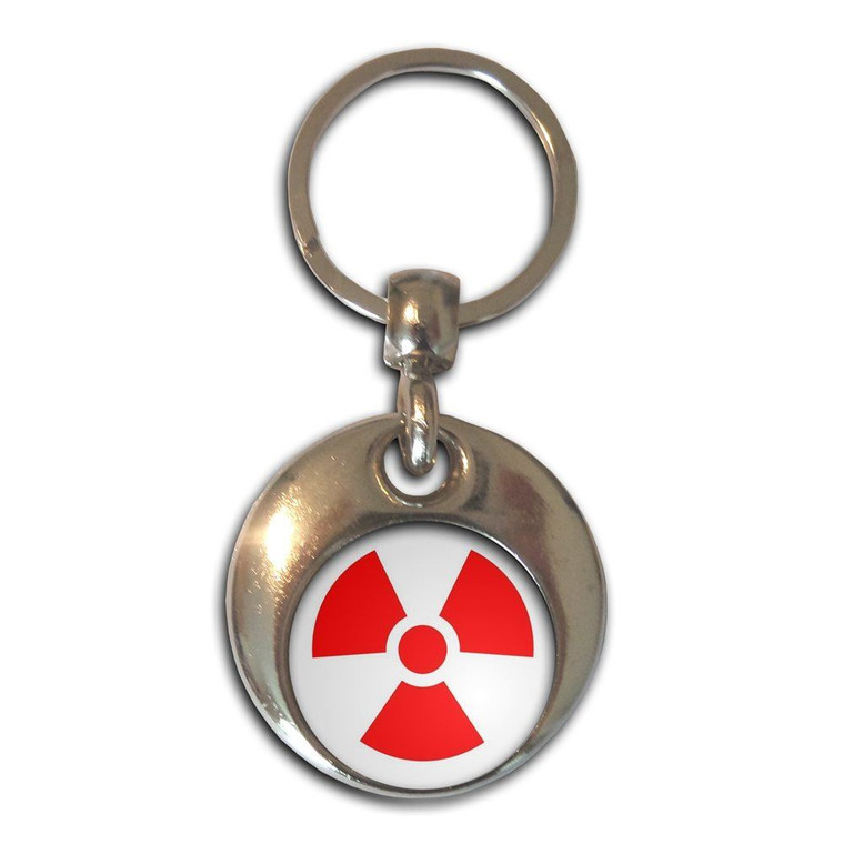 Red Nuclear Symbol - Round Metal Key Ring