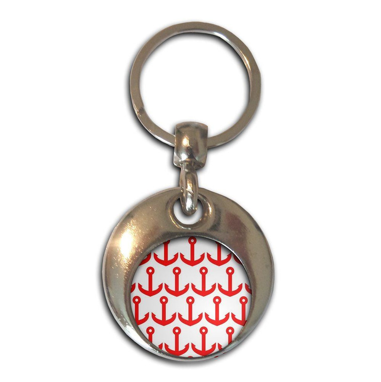 Anchor Red Pattern - Round Metal Key Ring