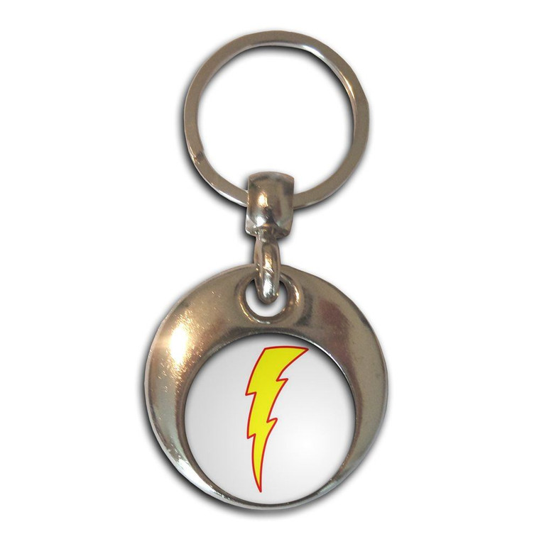 Lightning Bolt White - Round Metal Key Ring
