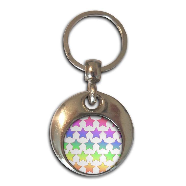 Rainbow Star Pattern - Round Metal Key Ring